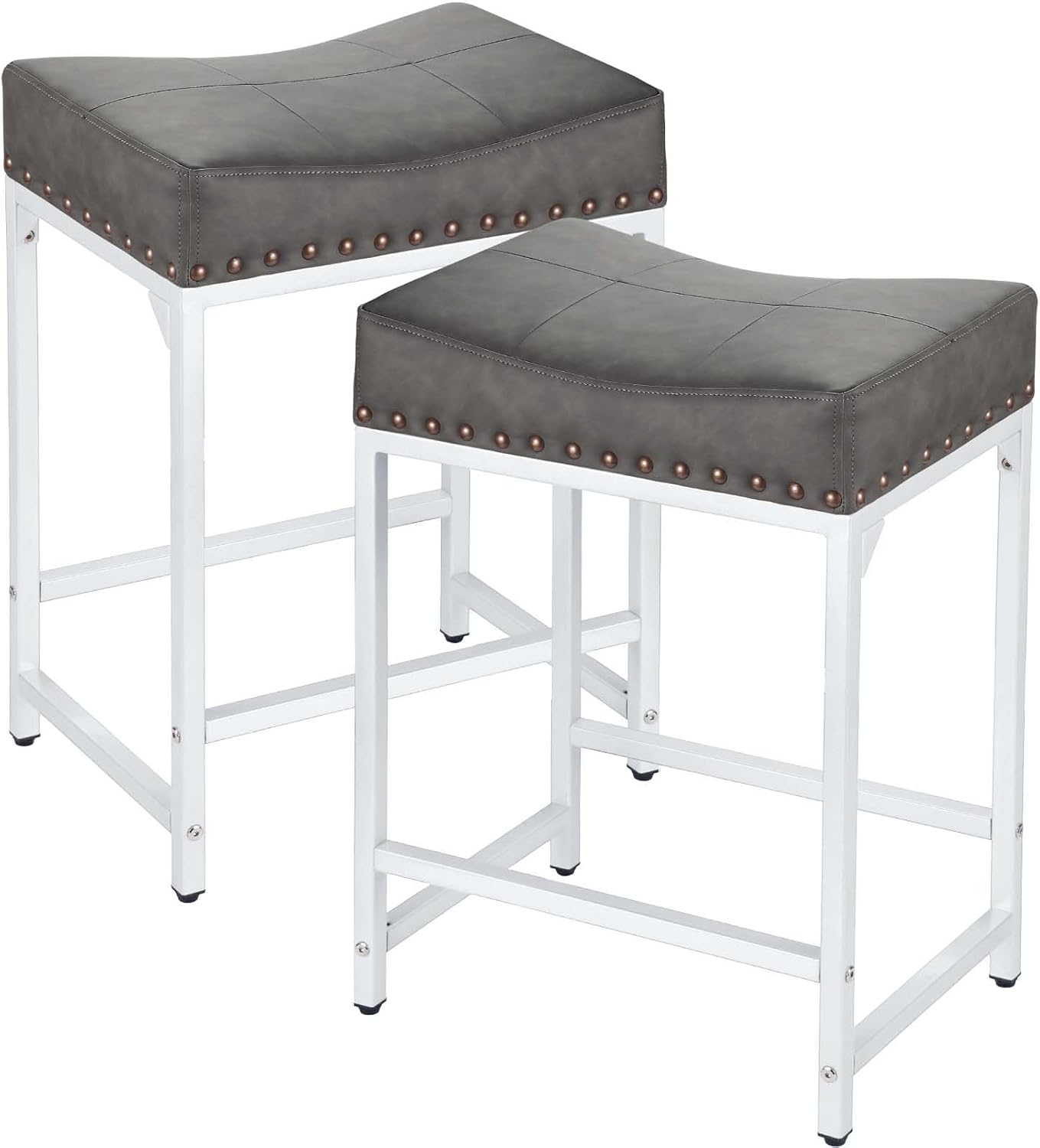 Juego de 2 taburetes de bar de altura de mostrador con cojines suaves y marco de acero, taburete moderno de 24 pulgadas para bar, taburetes para