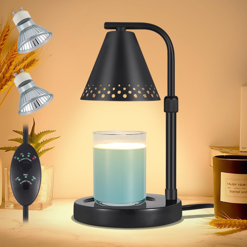 kobodon Lámpara calentadora de velas con base de mármol, calentador eléctrico regulable con temporizador, calentador de velas de metal para velas