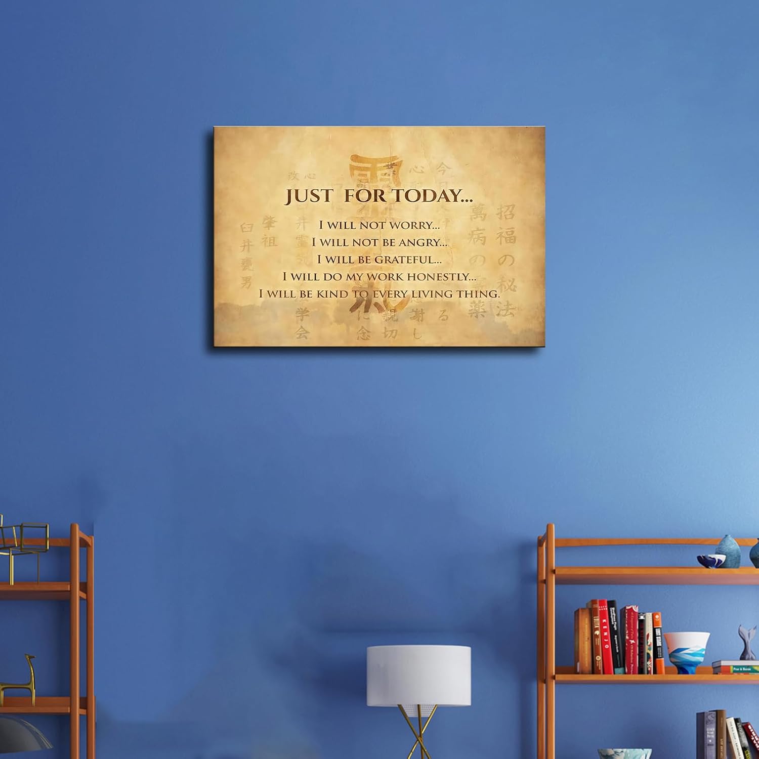 ULLiaN Póster de principios de Reiki, decoración espiritual, impresión en lienzo, arte de pared para dormitorio, carteles para dormitorio (12 x 18