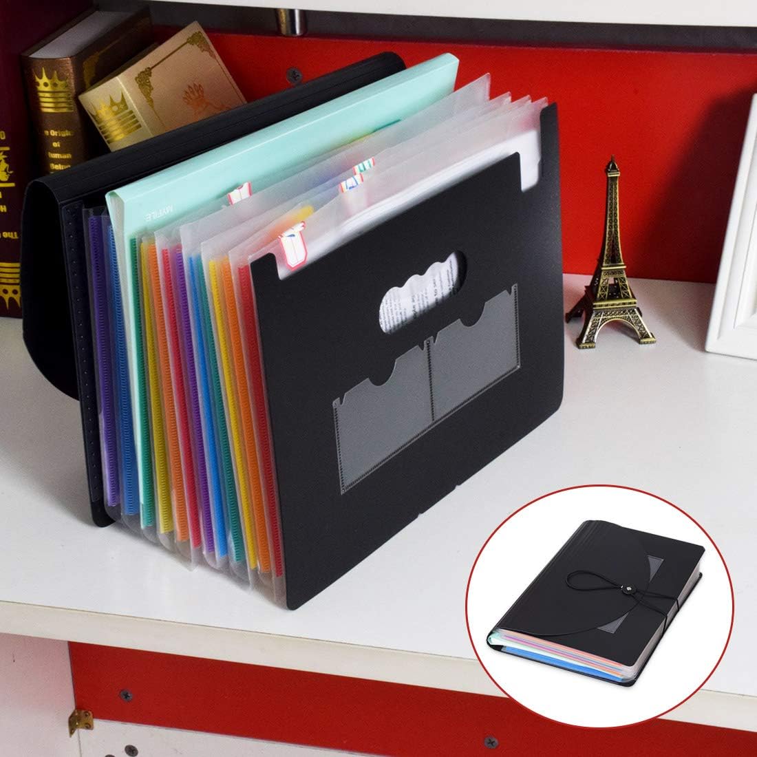 SAYEEC Organizador de archivos de acordeón de 13 bolsillos, carpeta de documentos de gran capacidad, tamaño carta, tamaño A4, cartera de papel, caja