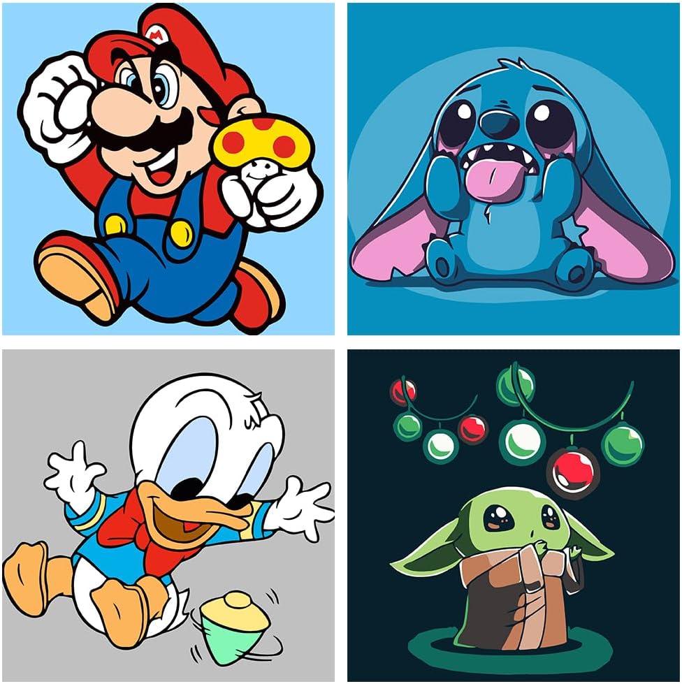 tigdtiu Paquete de 4 pinturas por números para niños, dibujos animados, pintura por números para niños de 4 a 8 a 12 años, pintura acrílica fácil de