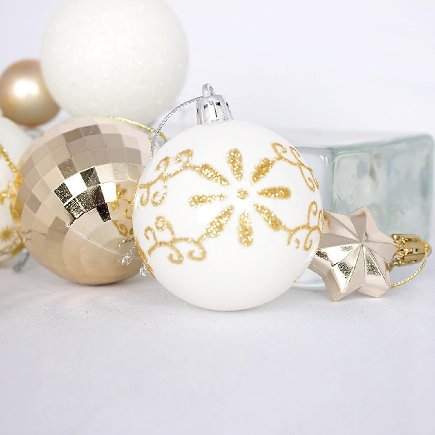 44 bolas de Navidad para decorar el árbol de Navidad, adornos colgantes de Navidad brillantes, adornos colgantes de Navidad negro y dorado (azul