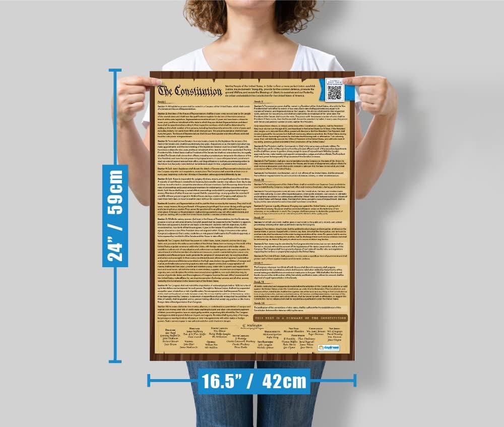 Daydream Education Póster de la Constitución de los Estados Unidos, versión legible, póster laminado de historia estadounidense con cuestionario