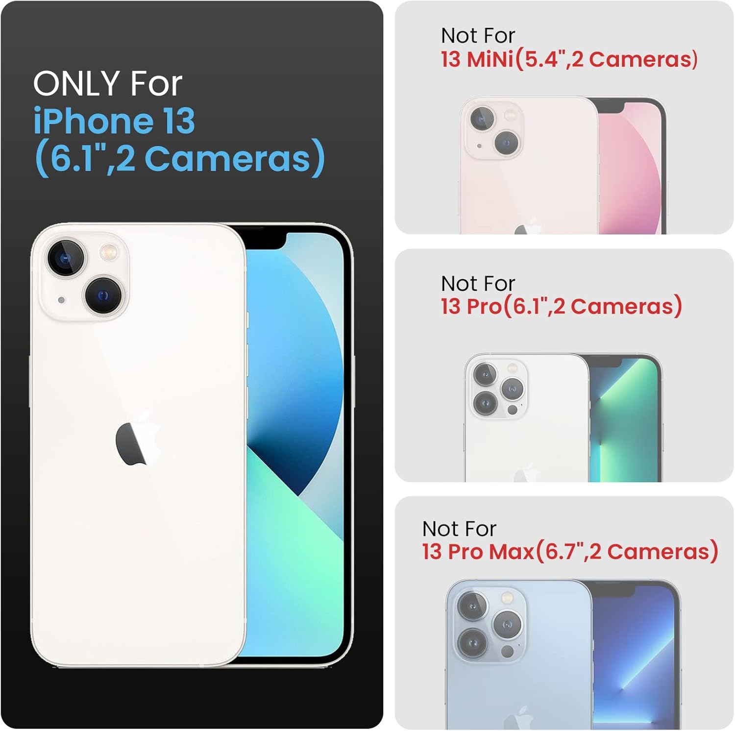 FireNova Funda diseñada para iPhone 13, funda de silicona mejorada protección de cámara con 2 protectores de pantalla, forro interior de microfibra