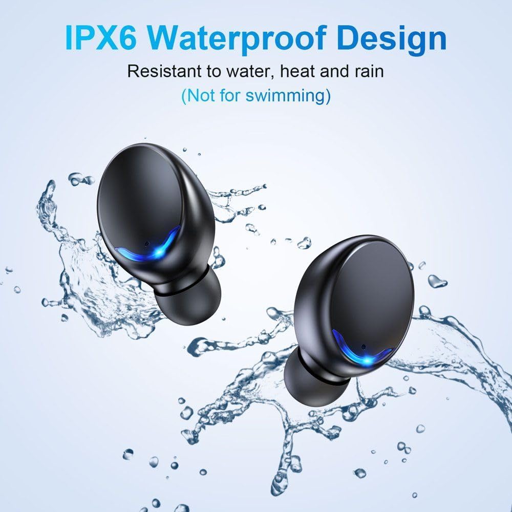 Auriculares inalámbricos con funda de carga grande y función de carga de teléfono, IPX5 impermeable, sonido estéreo de alta fidelidad, control