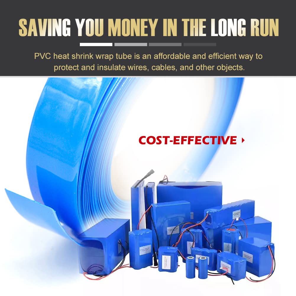 Tubo termorretráctil de PVC de 5.9 pulgadas de ancho plano para baterías de litio 18650 21700, paquetes de baterías de bricolaje, longitud azul, 9.9