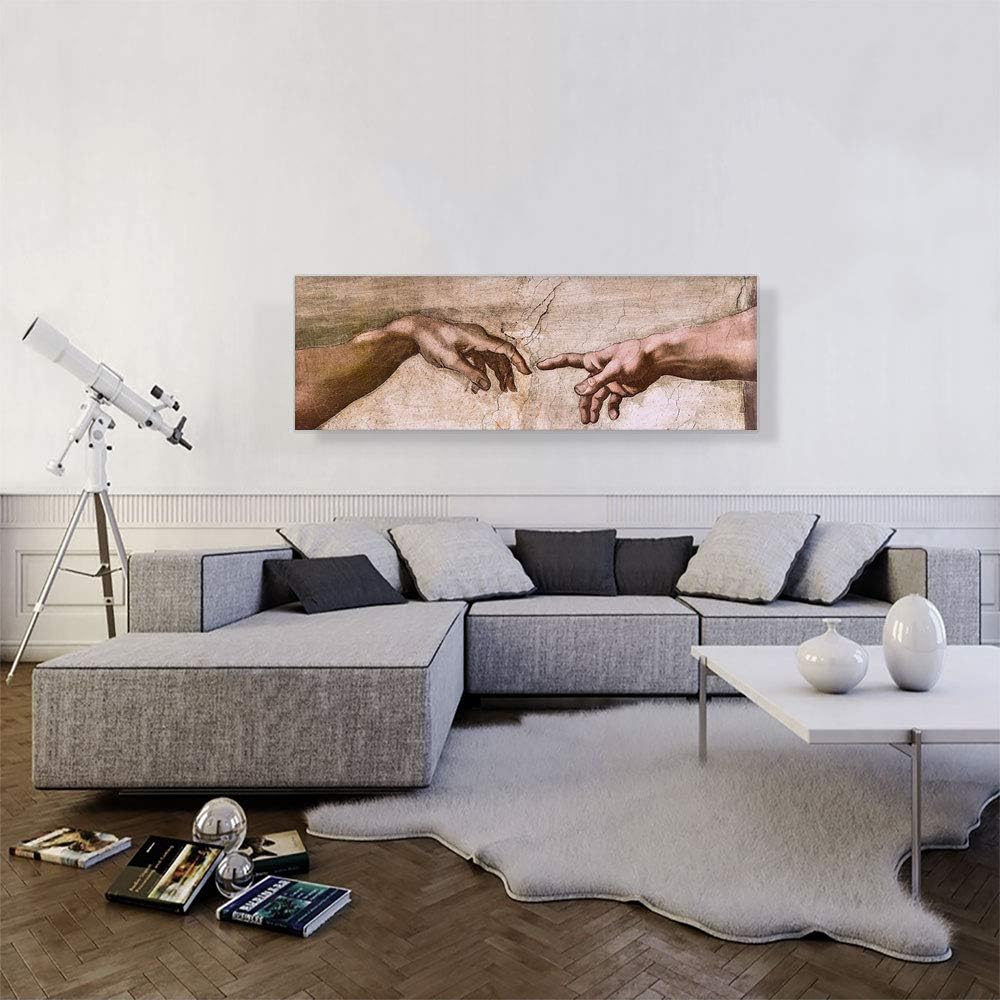 ARTCANVAS Lienzo decorativo con diseño de manos de Dios y Adán de Capilla Sixtina, póster enmarcado estirado, póster giclée, decoración de pared por