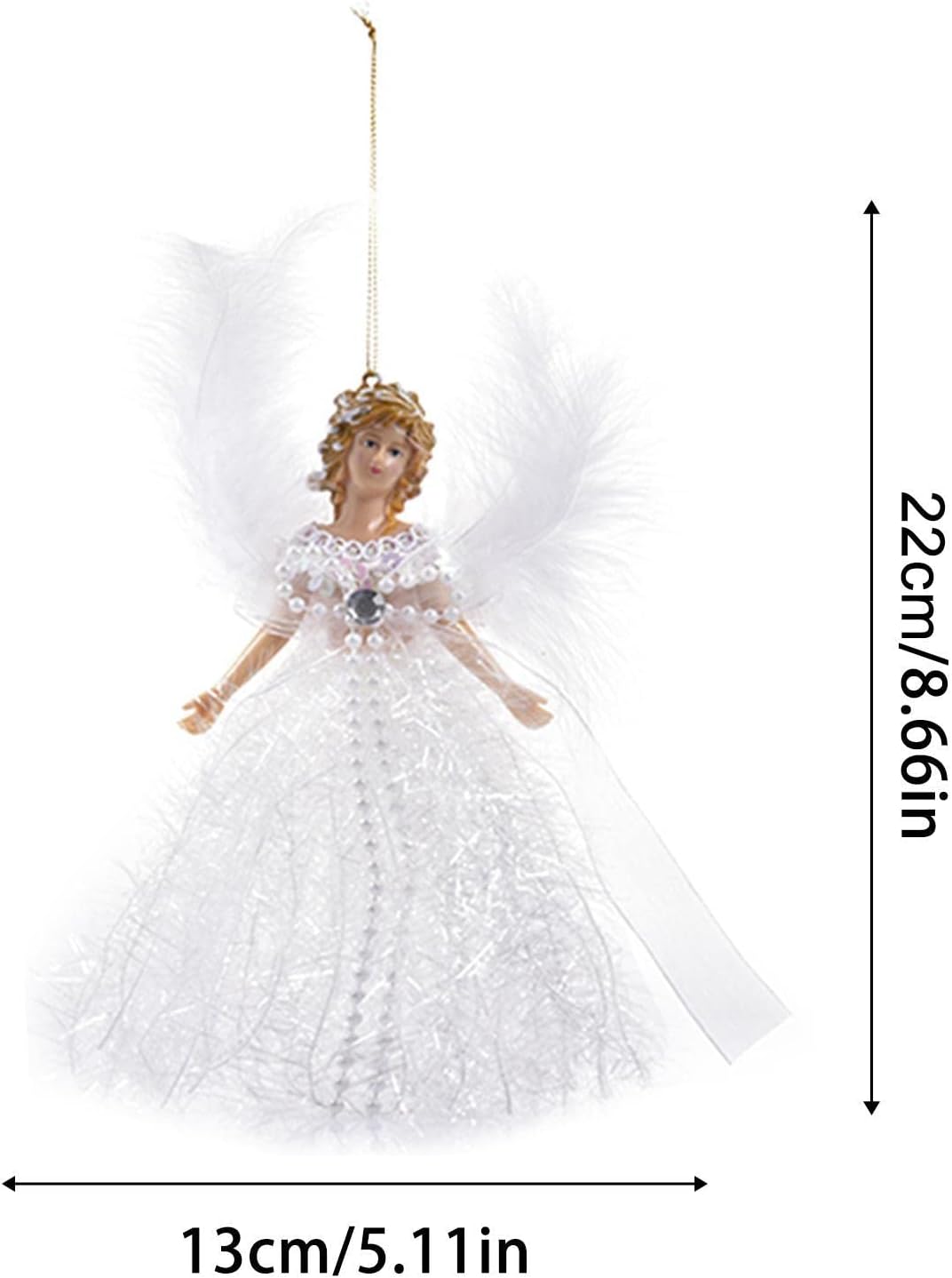 Muñeco colgante para árbol de Navidad, adorno de árbol de Navidad de ángel, colgante de árbol de Navidad, con ala de pluma, para decoración de árbol