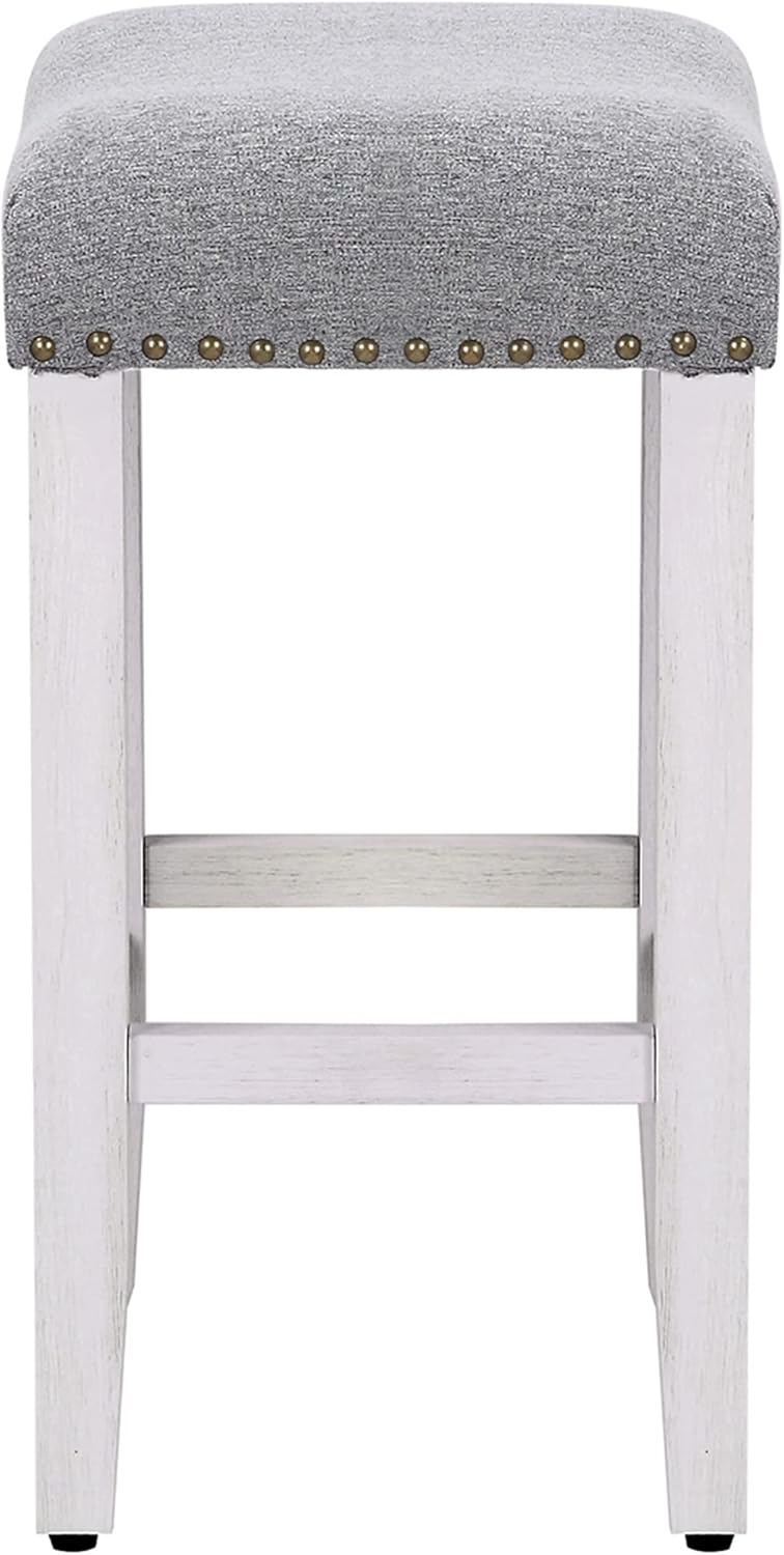 WO Home Furniture Taburete de mostrador de 24 pulgadas, taburete tapizado sin espalda con patas blancas antiguas de madera para cocina (gris)