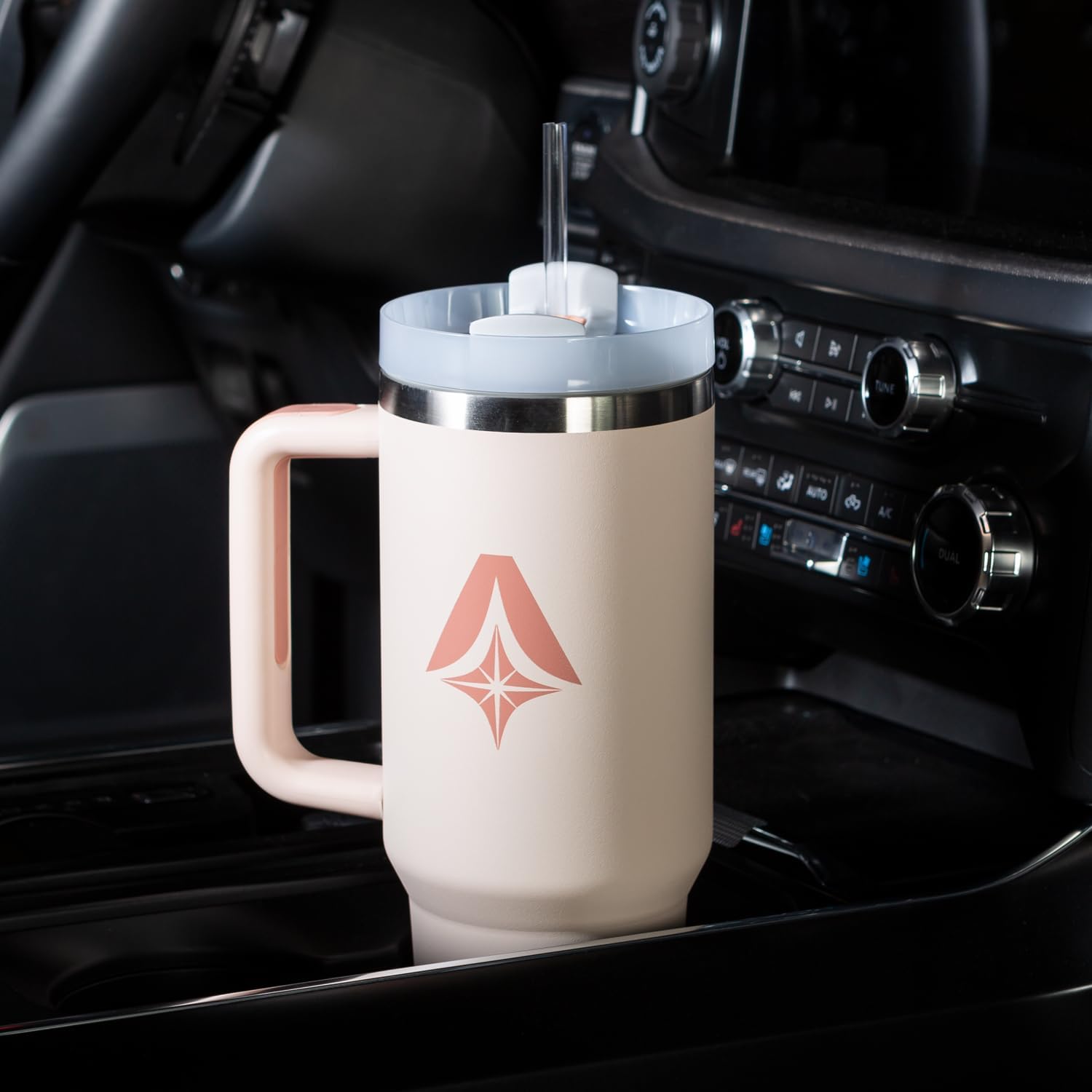 Pittman Outdoors Vaso de hidratación de 40 onzas con mango suave y cómodo, color rosa, taza de viaje para café y bebida