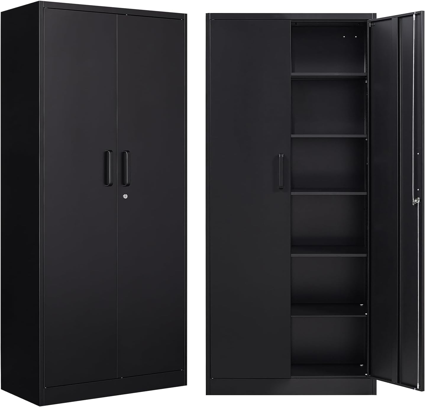 Armarios de almacenamiento de metal con cerradura, gabinete de almacenamiento de garaje de 71 pulgadas con 2 puertas y 5 estantes ajustables,