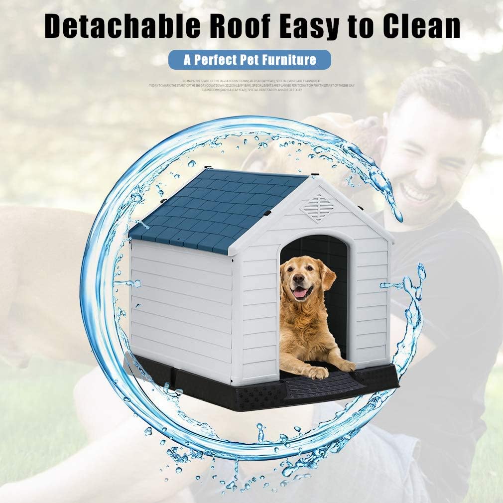 Casa para perros, casa extra grande para perros pequeños, medianos y grandes, impermeable, de plástico, duradero, para interiores y exteriores,