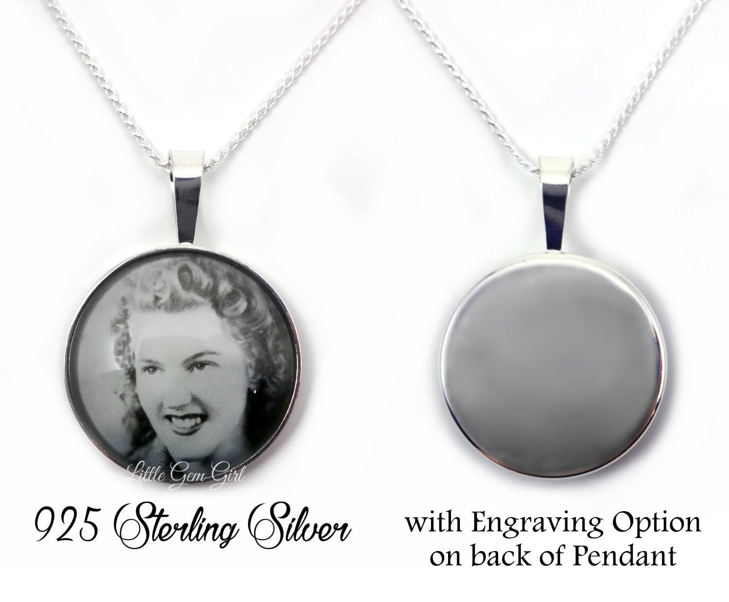 925 Sterling Silver Custom Photo Necklace – Upload Your Image Personalized Picture Charm In Memory Jewelry with Optional Engraving