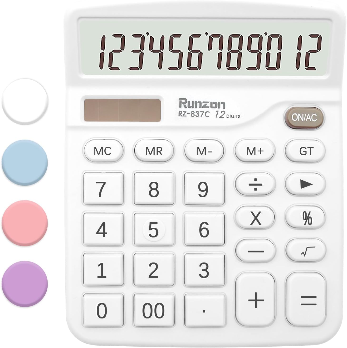 Calculadora blanca, calculadora de oficina básica, calculadora de escritorio de 12 dígitos, pantalla LCD grande para suministros de oficina blancos