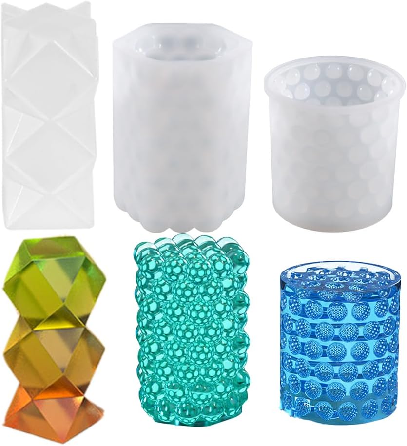 Cjeuxnr 3 moldes de vela para hacer velas, moldes geométricos 3D, moldes de epoxi para decoración de escritorio de bricolaje, decoración romántica