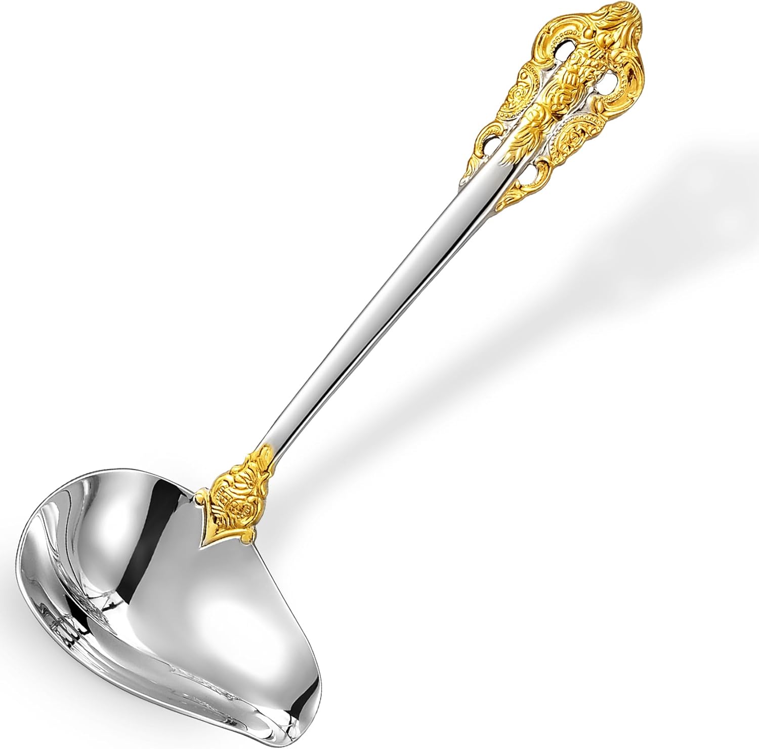 KEAWELL Cucharón de salsa de lujo de 7.2 pulgadas, acero inoxidable 1810, acento dorado, cuchara pequeña para salsa para el hogar. Sólido y