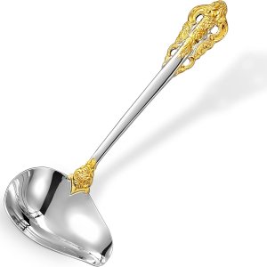 KEAWELL Cucharón de salsa de lujo de 7.2 pulgadas, acero inoxidable 1810, acento dorado, cuchara pequeña para salsa para el hogar. Sólido y KEAWELL Cucharón de salsa de lujo de 7.2 pulgadas, acero inoxidable 1810, acento dorado, cuchara pequeña para salsa para el hogar. Sólido y