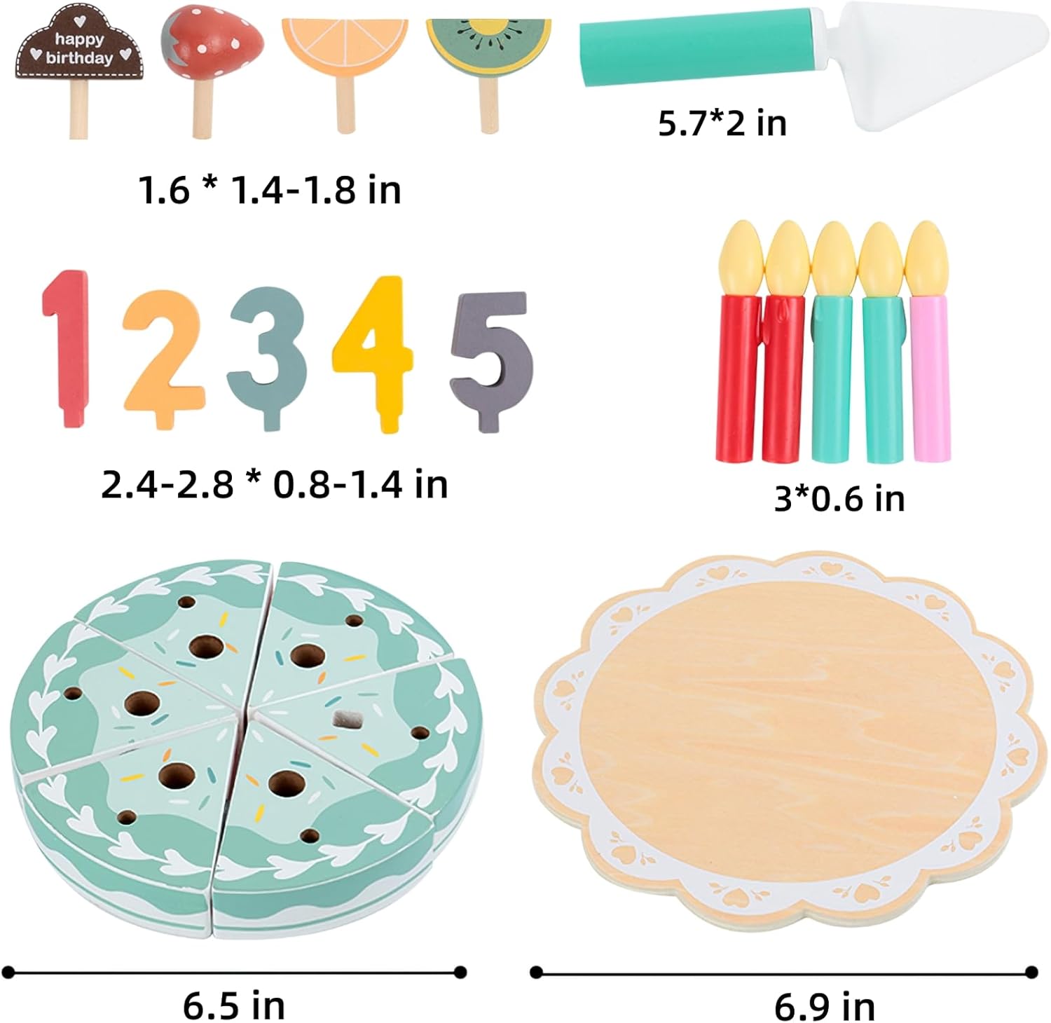 Juego de comida de madera para jugar a pastel de cumpleaños, juego de fiesta de té para niños pequeños, juegos de accesorios de cocina Montessori de