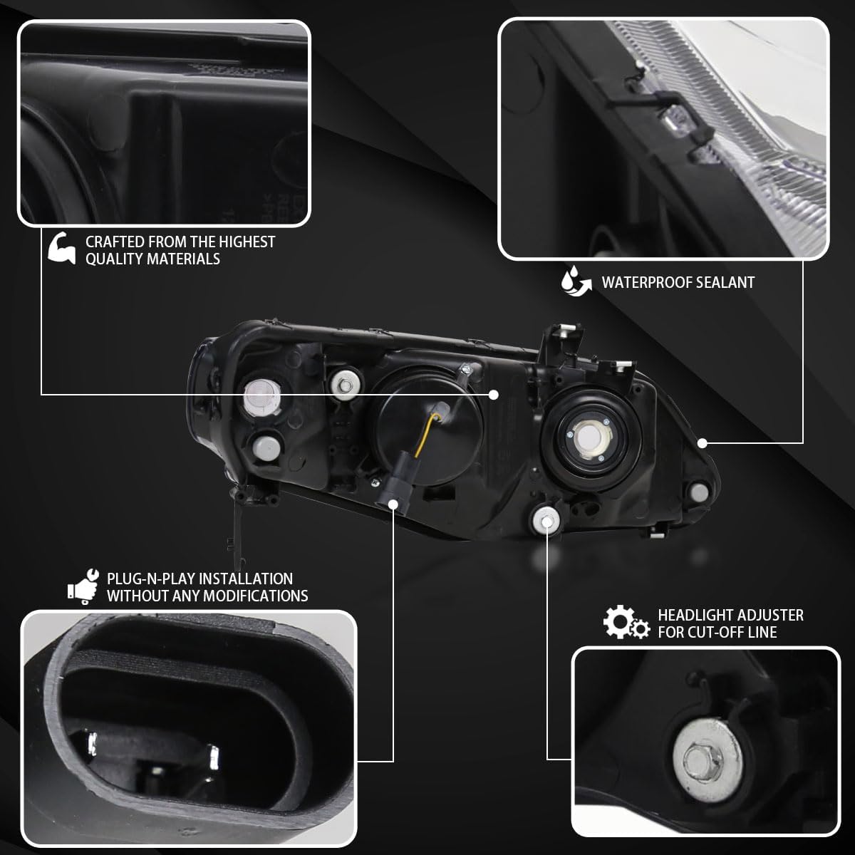 AUTOZENSATION Compatible con Honda Civic 4dr Sedan 2006-2011, conjunto de faros delanteros izquierdo y derecho, faros delanteros retro negros