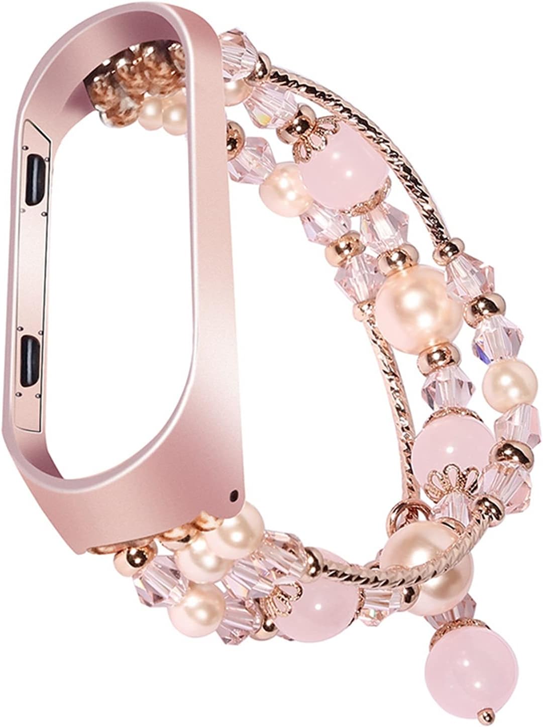 WAITAO Pulsera de cadena de cuentas para Mi Band 6 5 4 3 correa de reloj de joyería correa de ágata para MIband Metal Link correa de muñeca (color