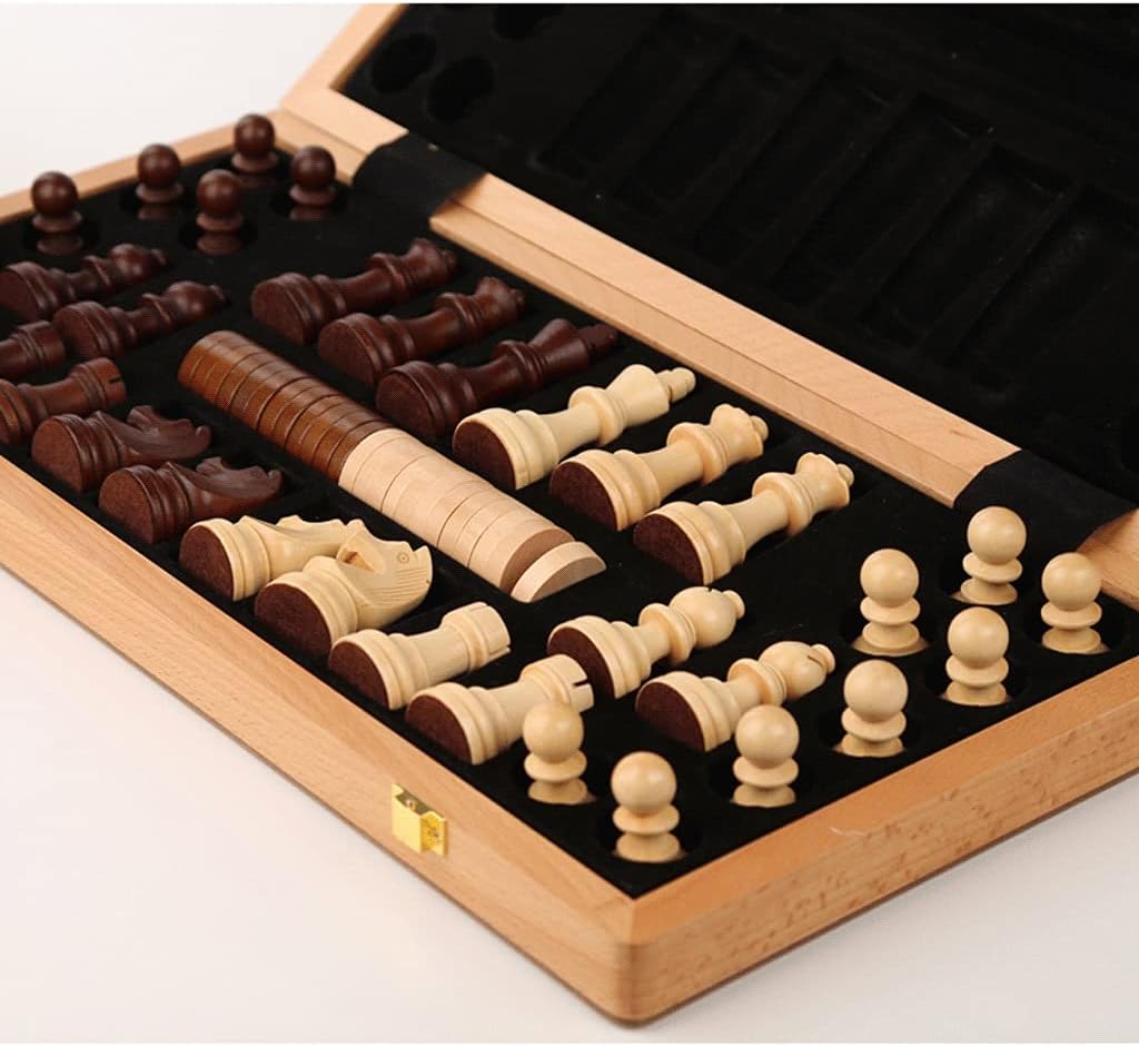 ROLTIN Juego de ajedrez de madera plegable 2 en 1, juego de ajedrez y damas, gran juego de mesa de ajedrez de 20 x 20 pulgadas con caja de