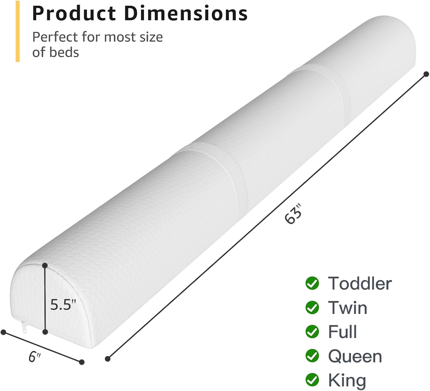 YENING Parachoques de cama extra largos de 63 pulgadas para niños pequeños, riel de protección de cama de espuma para cama de niños, parachoques de