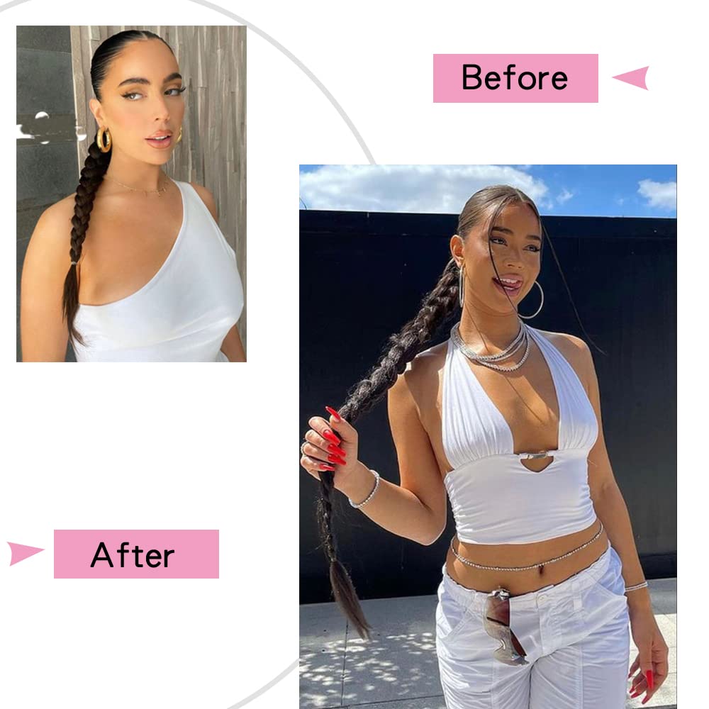 Extensión de cola de caballo de trenza larga para mujer con lazo elástico, lacio, elegante, envolvente, extensiones de cabello trenzado natural,