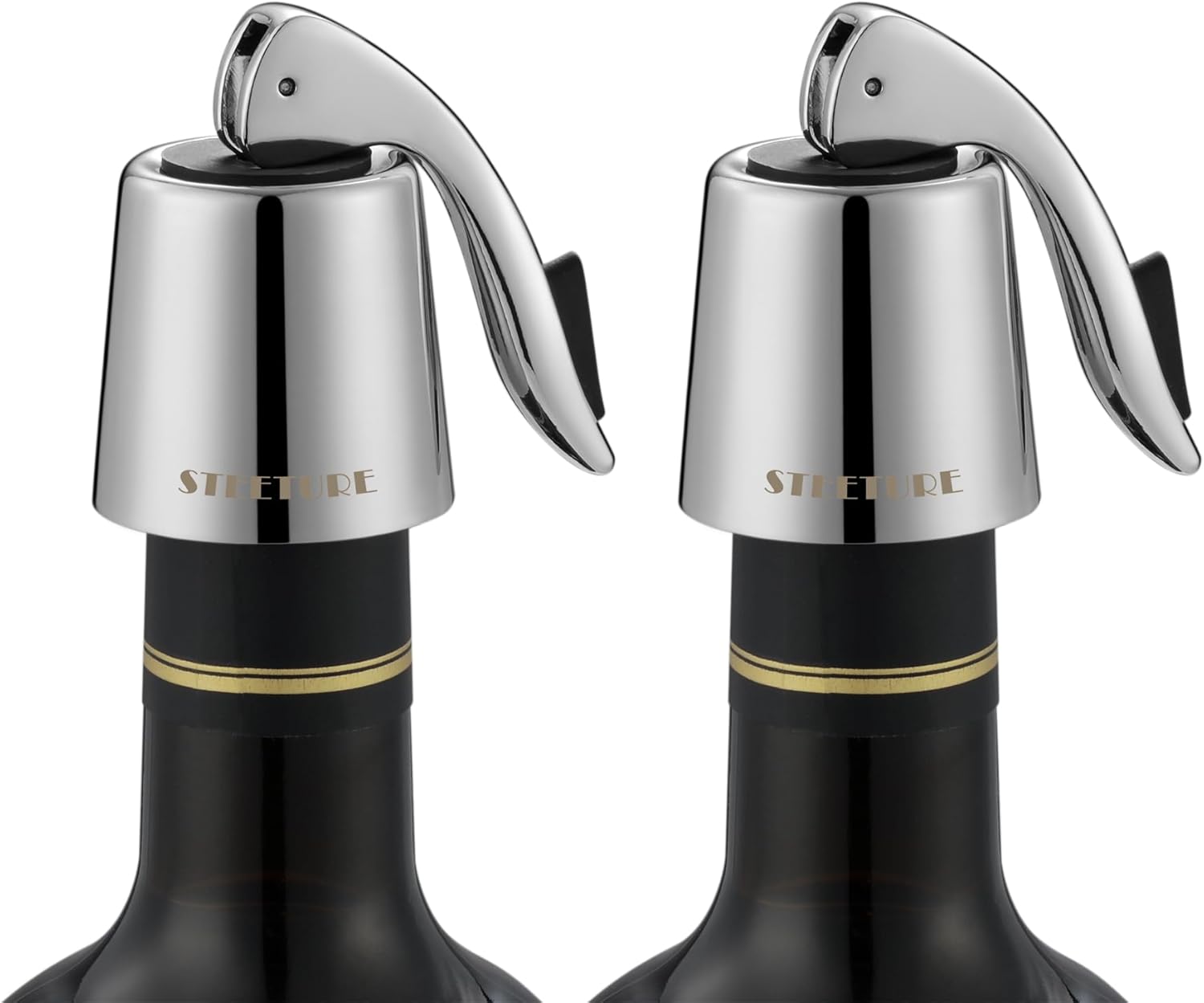 Tapones de vino para botellas de vino, paquete de 2, corchos de vino de acero inoxidable con tapón de silicona, a prueba de fugas, reutilizable para