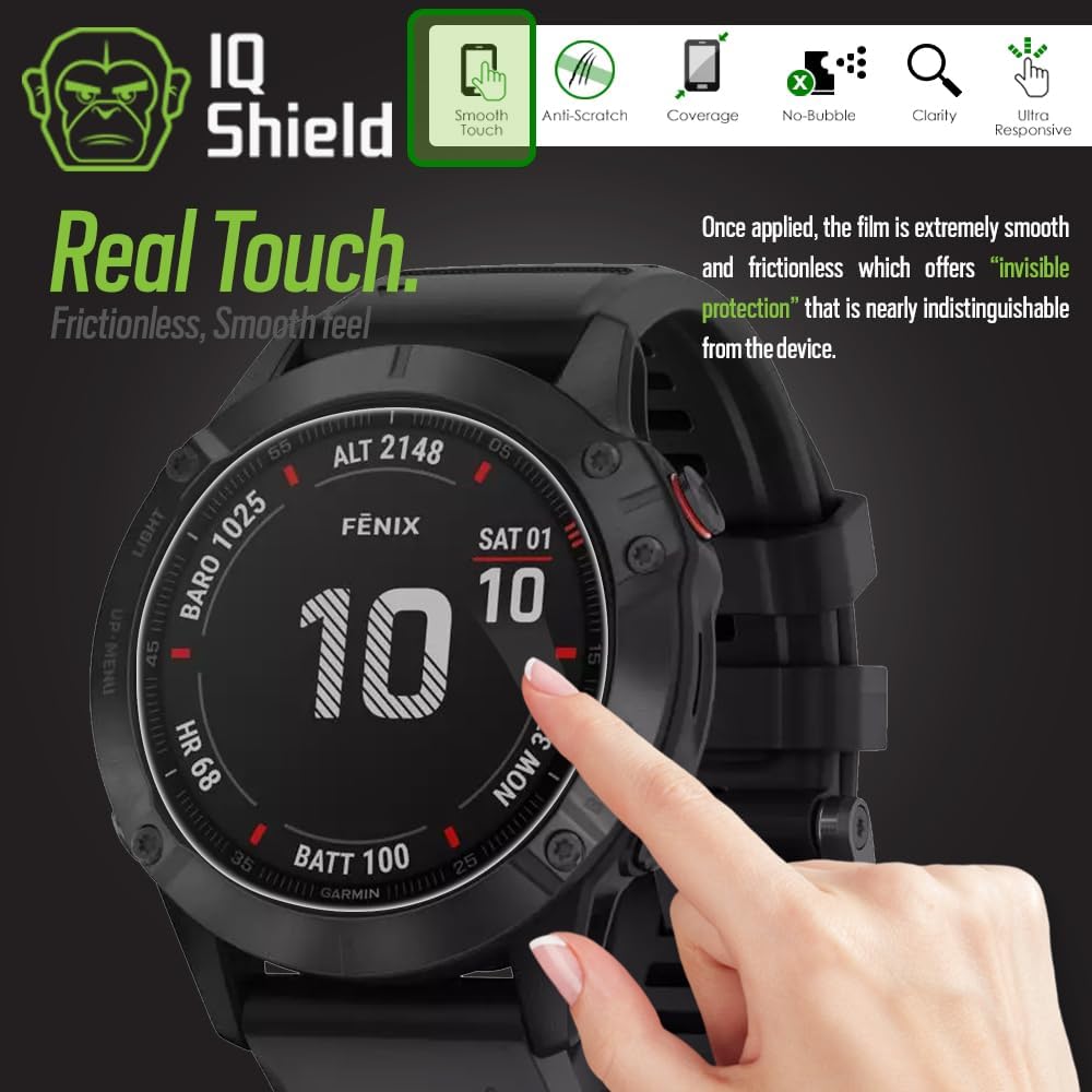 IQShield Protector de pantalla compatible con Garmin Fenix 6S  Fenix 6S ProFenix 6S SapphireFenix 6S Pro Solar (paquete de 6) película de TPU