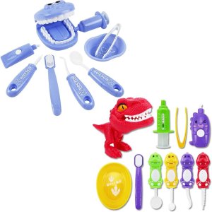 Paquete de 19 piezas 9 piezas de juego de dentista de simulación de plástico (morado) + 10 piezas de juego de simulación de dinosaurio de plástico Paquete de 19 piezas 9 piezas de juego de dentista de simulación de plástico (morado) + 10 piezas de juego de simulación de dinosaurio de plástico