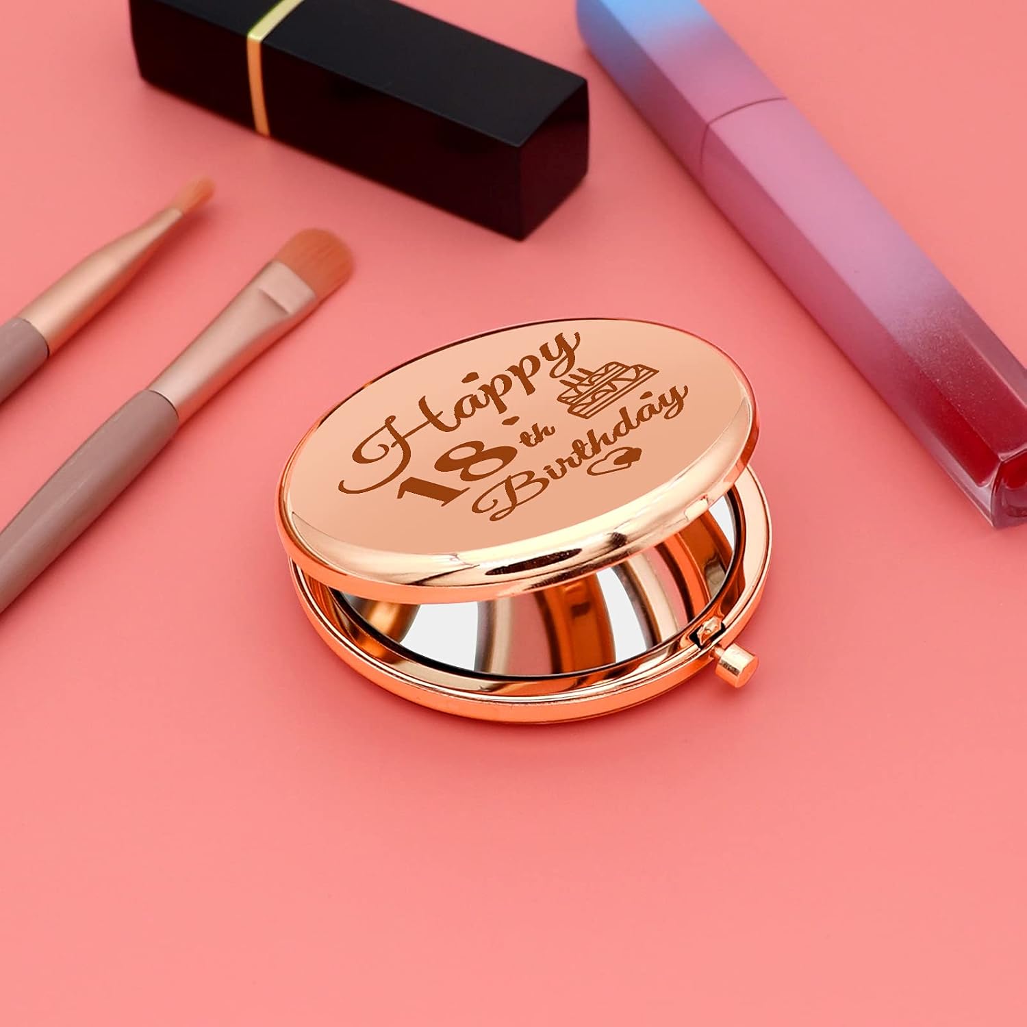 Happy18 – Regalo de cumpleaños para niñas, espejo de maquillaje compacto, regalo de cumpleaños de 18 años para nieta, hermana, sobrina, amiga, hija,