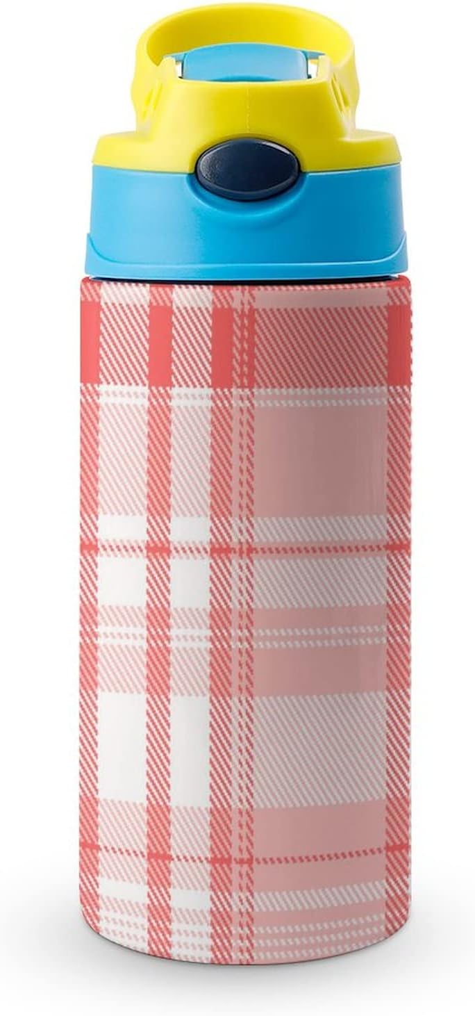 Tartan Plaid Backdrop Travel Water Bottle Stainless Steel Sport Tumbler with Straw Reusable for Men Women