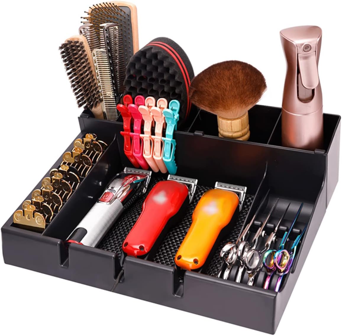 Clipper para estuche de almacenamiento, estación de corte de pelo portátil, recortadora profesional, peluquero con bandeja para el cabello, muescas,