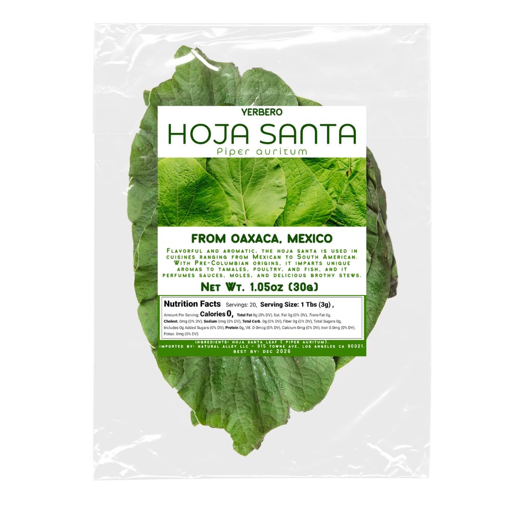 Yerbero – Hojas secas enteras de Santa Hierba 1.05 oz (30g) (25+ hojas por bolsa)  Hoja De Hierba Santa Entera  100% natural  Hoja de pimienta