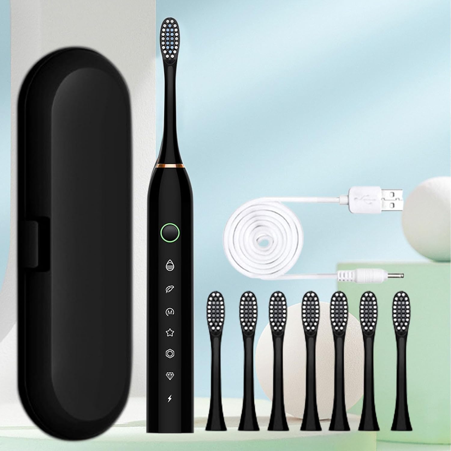 Cepillo de dientes eléctrico para adultos, cepillo de dientes eléctrico con 8 cabezales de cepillo y caja de cepillo de dientes, 6 modos de