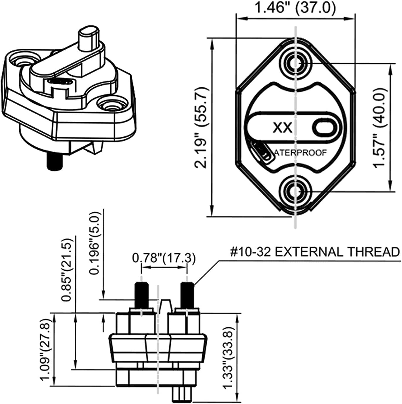 Disyuntor de montaje en panel de 12 V, 24 V, 32 V, CC, 40 A, con botón de reinicio manual conmutable para auto, camión, caravana, remolque marino,