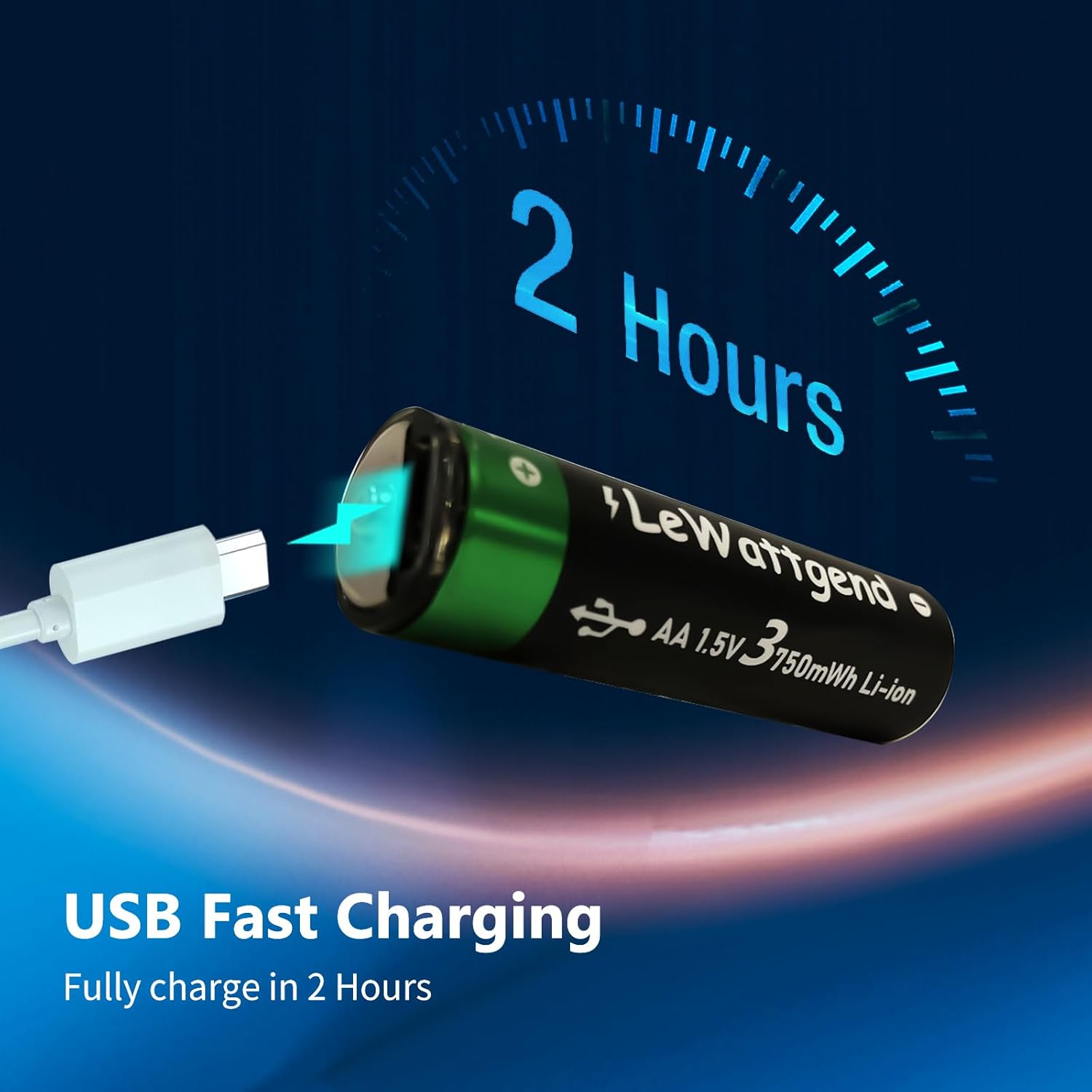 Baterías de litio AA recargables de 1.5 V, batería AA de larga duración de 3750 mWh con salida de cable USB-C 4 en 1, baterías AA para juguetes de