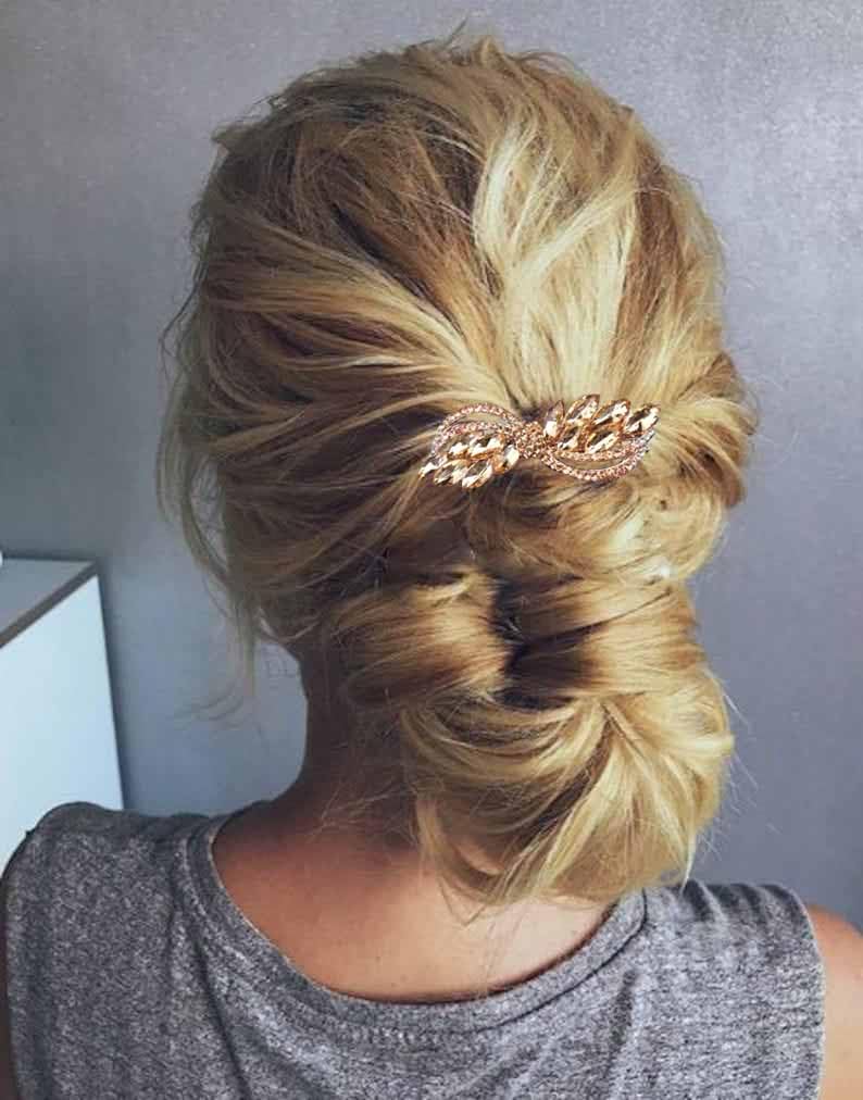 Aneneiceera Pinza para el pelo de cristal vintage, pasador de pelo con diamantes de imitación dorados, clip de cabeza de circonita cúbica,