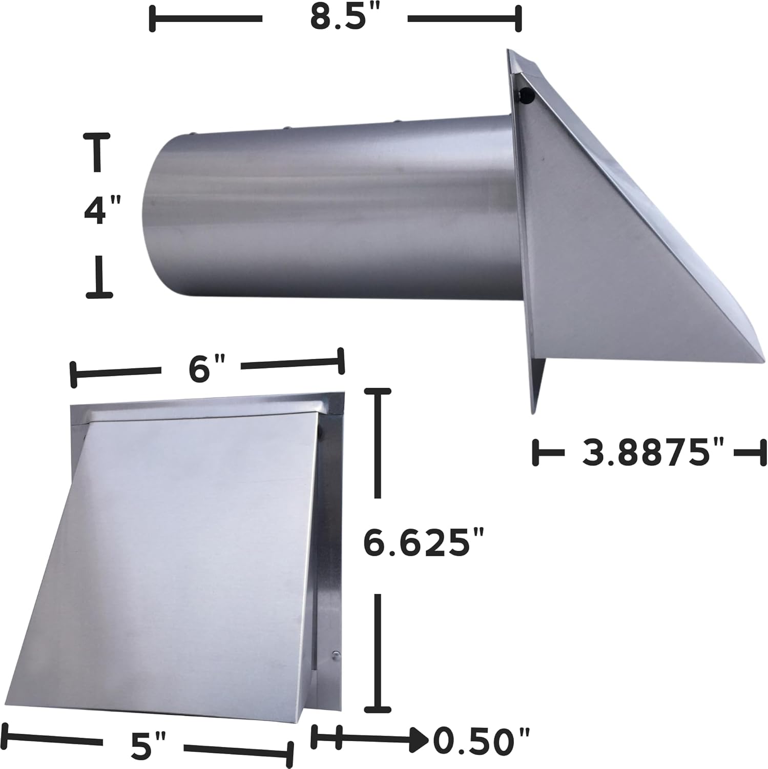 Vent Works – Tapa de ventilación de pared de 4 pulgadas, acero galvanizado con amortiguador y pantalla, tapas de metal con capucha resistentes para