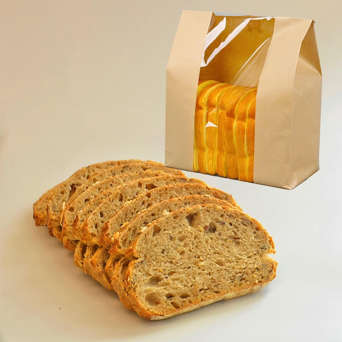 Bolsas de panadería con ventana, paquete de 50 bolsas de pan tostado, bolsas grandes de papel Kraft, bolsas de almacenamiento de pan para pan