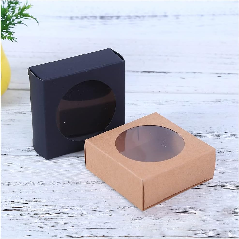 10 cajas de regalo de galletas de papel kraft con ventanas de PVC transparente, cajas de pastel de panadería, cajas de regalo pequeñas, cajas de