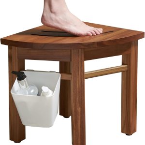 Lovitgo Taburete de ducha de teca de 12 pulgadas para afeitarse piernas, taburete de ducha de esquina para ducha interior, banco de ducha de teca Lovitgo Taburete de ducha de teca de 12 pulgadas para afeitarse piernas, taburete de ducha de esquina para ducha interior, banco de ducha de teca