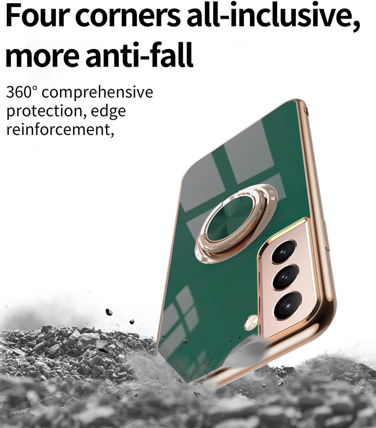 Funda para Samsung Galaxy S21 Plus 5G, con 2 protectores de pantalla, soporte magnético de anillo de 360 integrado, borde galvanizado de lujo,