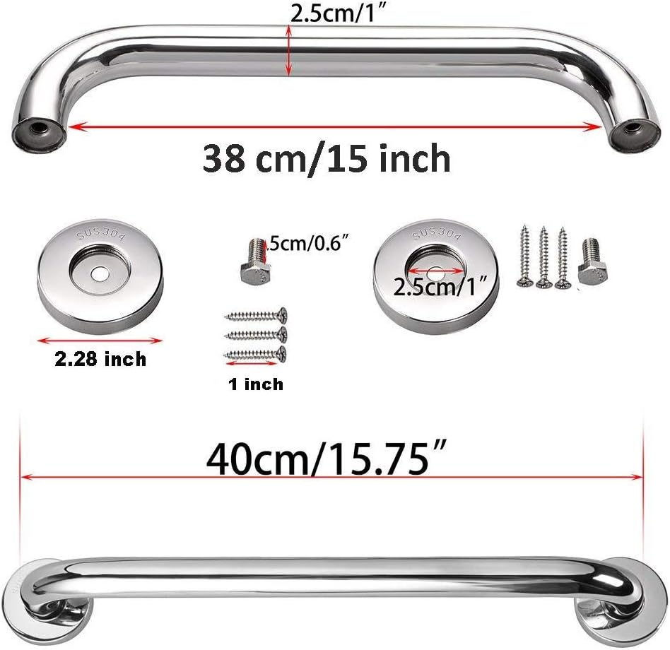 ZUEXT – Paquete de 2 barras de agarre para ducha de 16 pulgadas, barra de agarre de baño de acero inoxidable cromado, mango de ducha, barra de