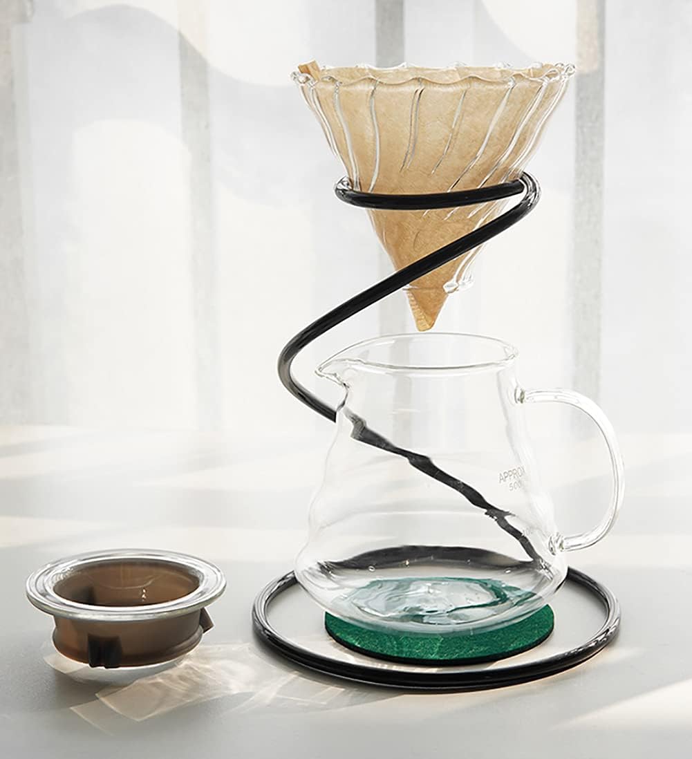Juego de cafetera vertida  Incluye gotero de café de vidrio, soporte de gotero de metal, servidor de café resistente al calor de 20.3 fl oz y 40