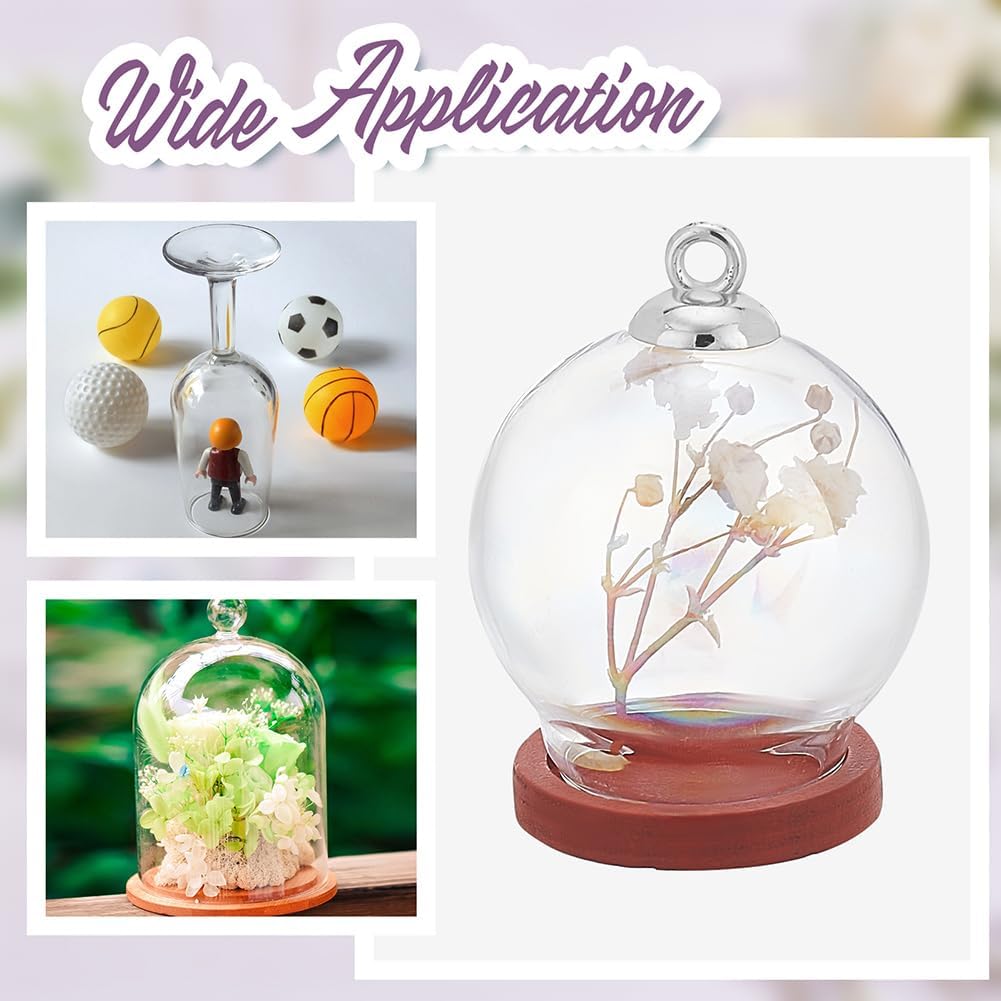 DELORIGIN 6 juegos de cubierta de cúpula de cristal, 3 tamaños de vitrina decorativa con base de madera, mini cúpula de cristal con 10 cuentas de