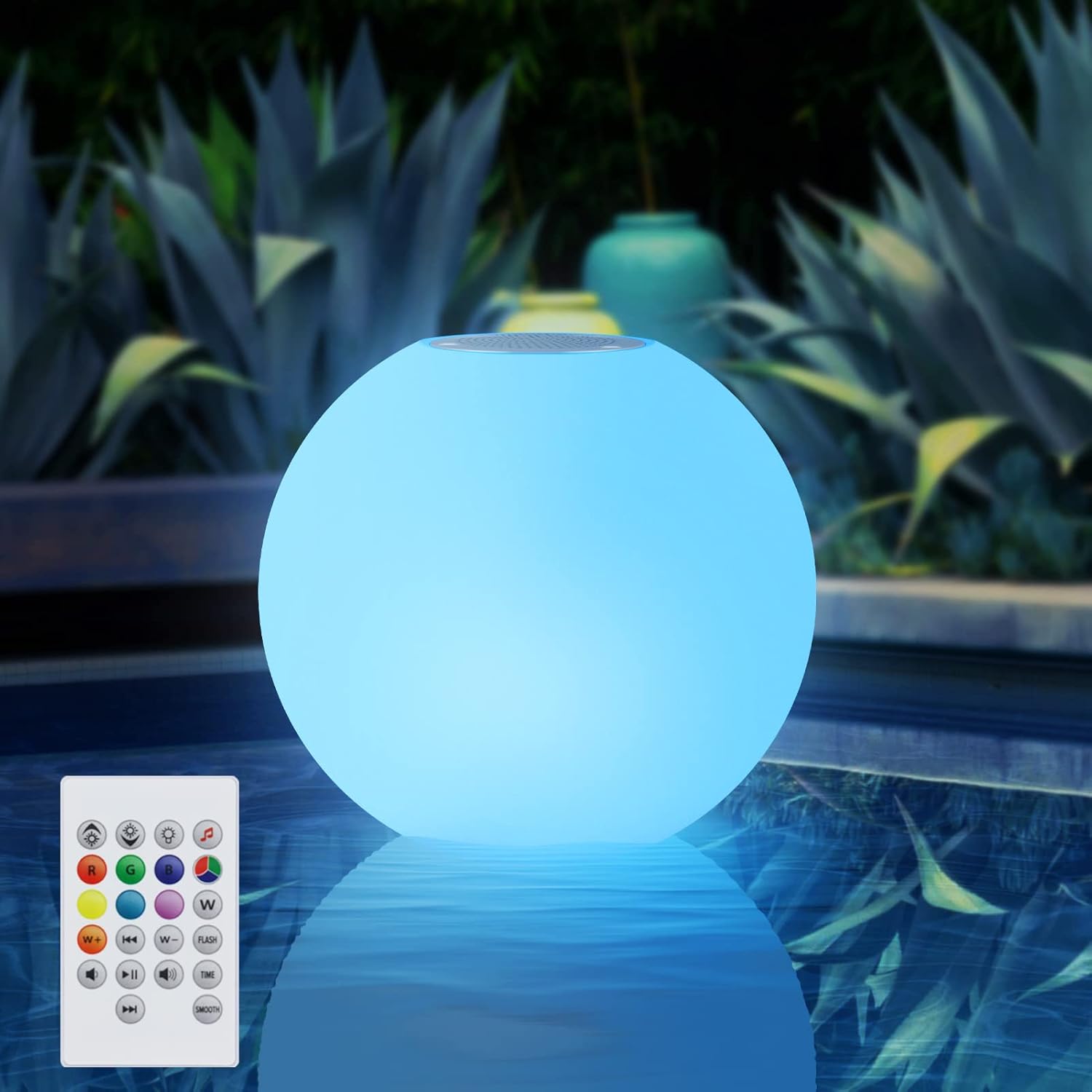 Luces flotantes para piscina con altavoz Bluetooth, luz LED de bola brillante, función 5.0 TWS, control remoto, luces nocturnas para piscina al aire
