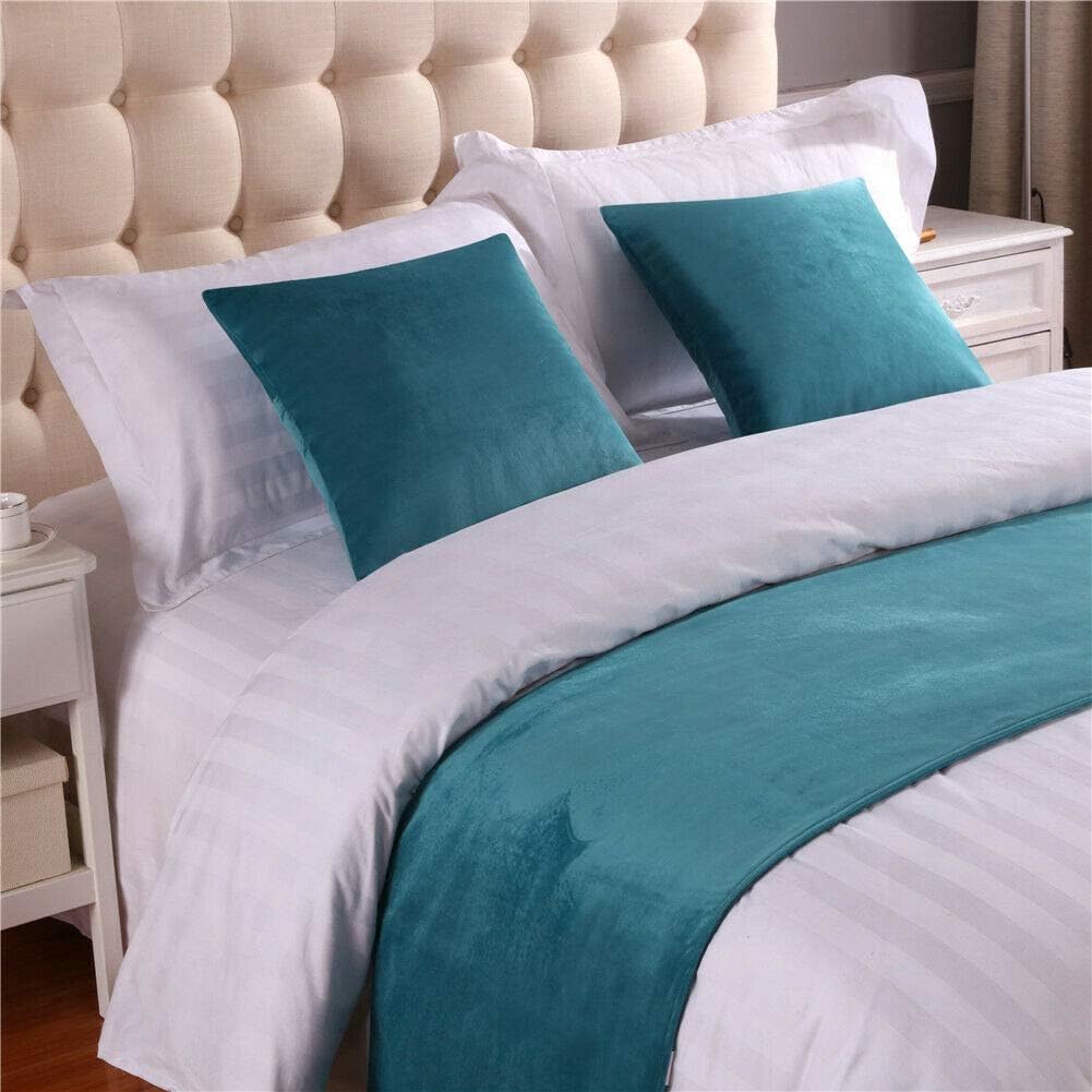 Pañuelo de terciopelo de lujo, toalla de cola de cama, decoración de ropa de cama para el hogar, hotel, dormitorio (857# azul cielo, 50 x 260 para