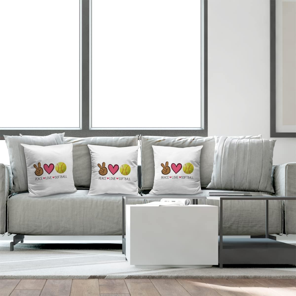 Peace Love – Funda de almohada de sóftbol de 18 x 18 pulgadas, fundas de almohada, regalos de sóftbol para amantes del sóftbol, niñas, graduación,