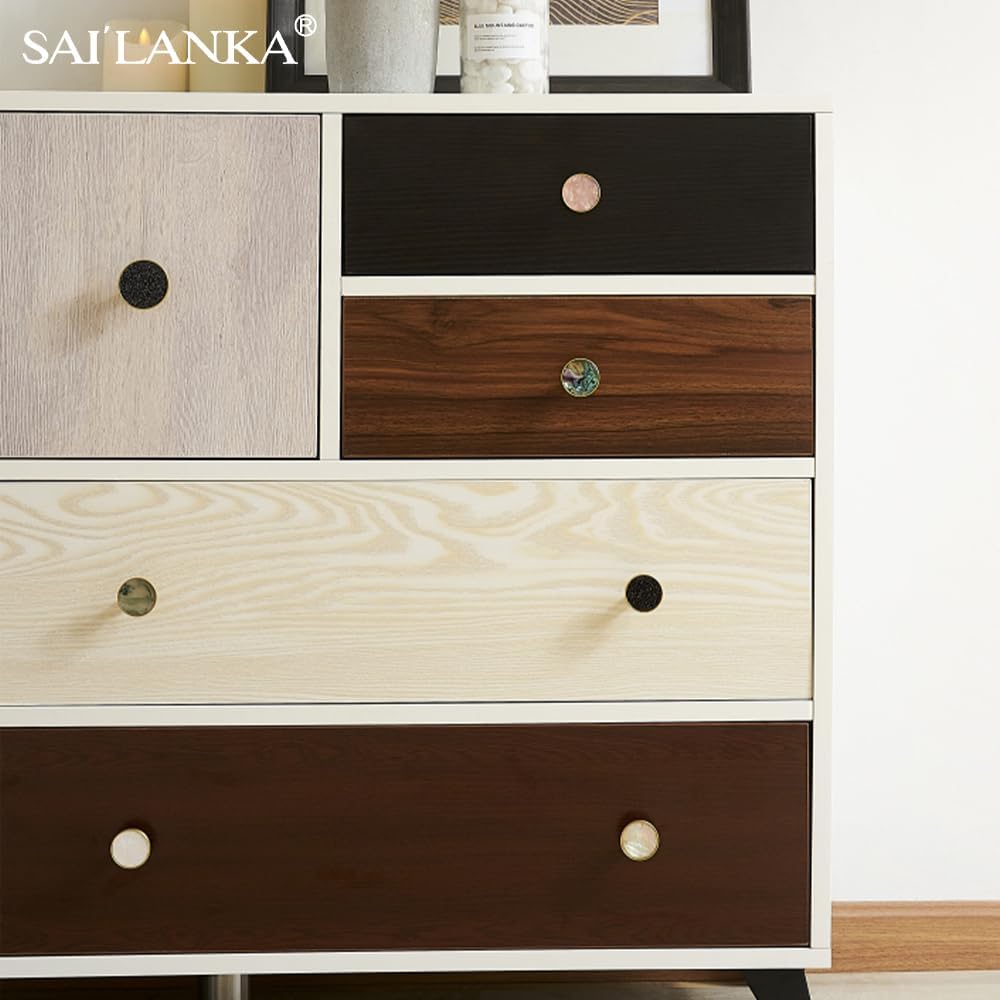 SAILANKA Paquete de 8 perillas de gabinete de conchas naturales, pomos para cajones, ganchos colgantes de latón, muebles de tocador, cocina,